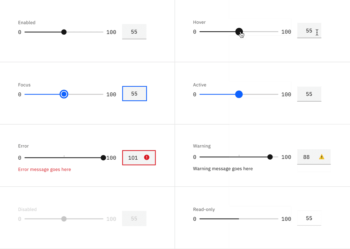 Slider interactive states